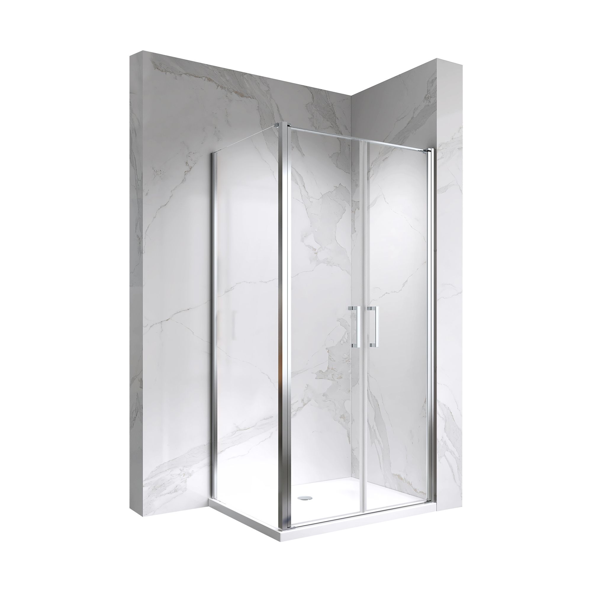 Shower Door Lara with Hinged Doors and Stainless Steel Handles, 68-104 cm, made of ESG Safety Glass