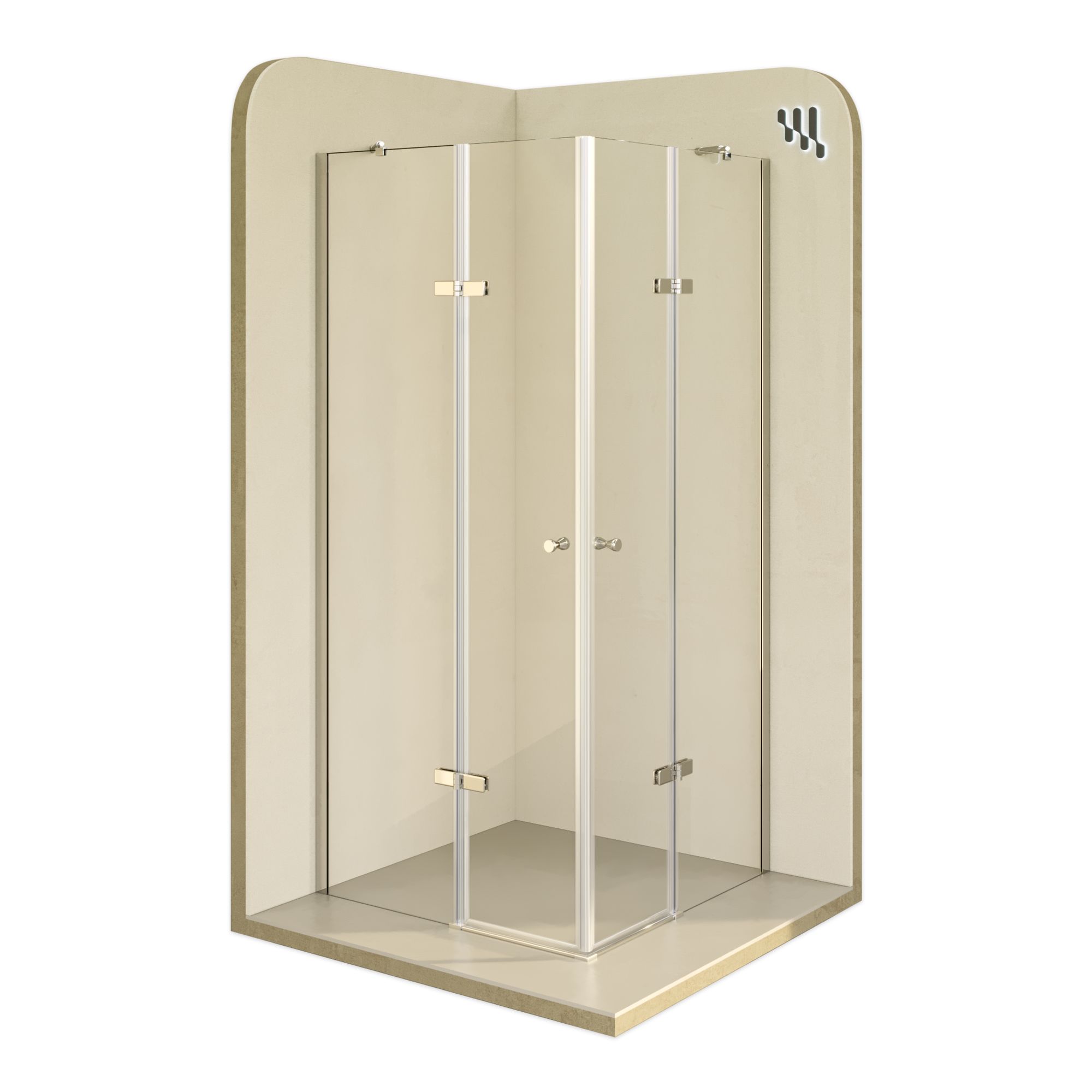 Corner Entry Alice with Folding Doors made of ESG Safety Glass