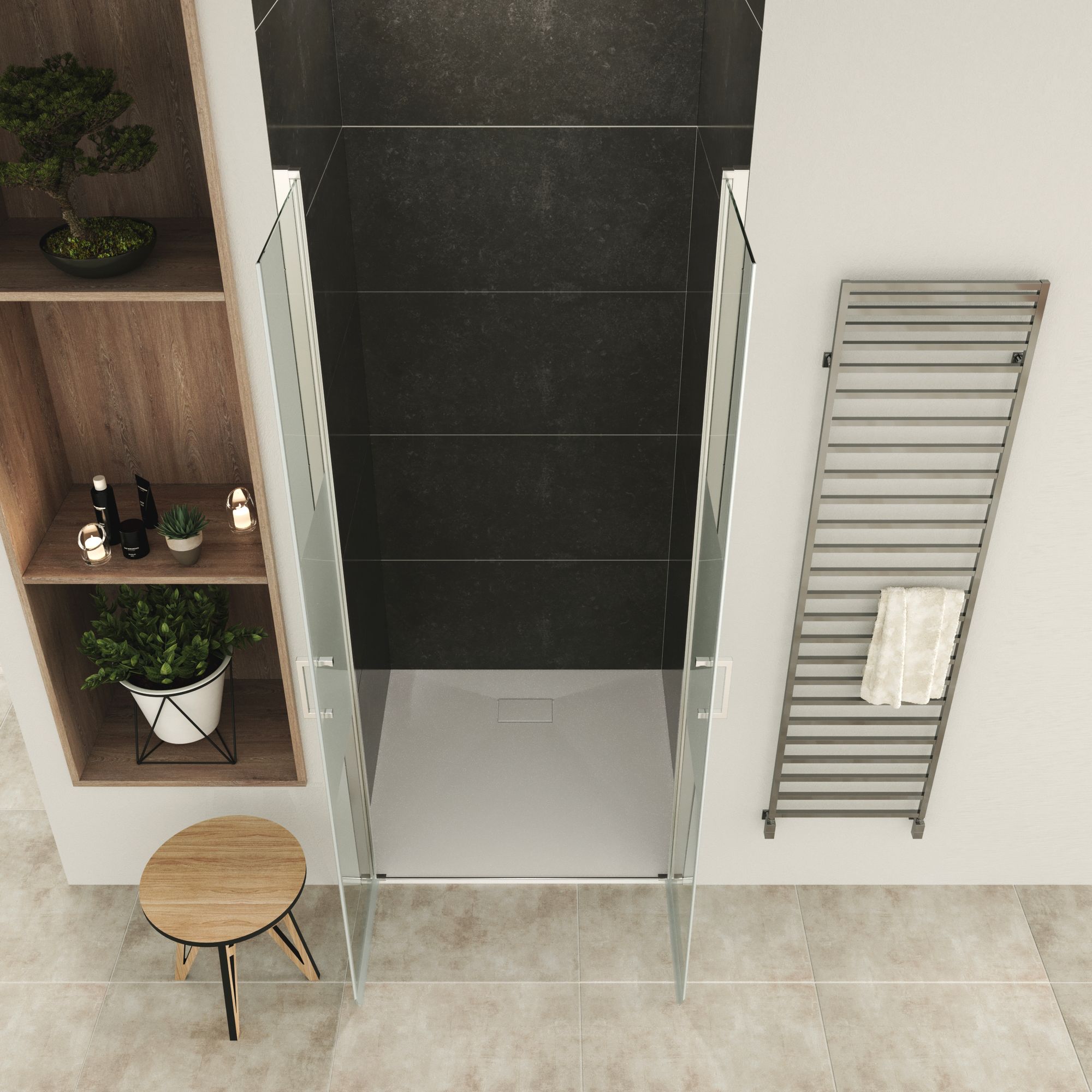 Shower Door Lara with Hinged Doors and Stainless Steel Handles, 68-104 cm, made of Partially Frosted ESG Safety Glass