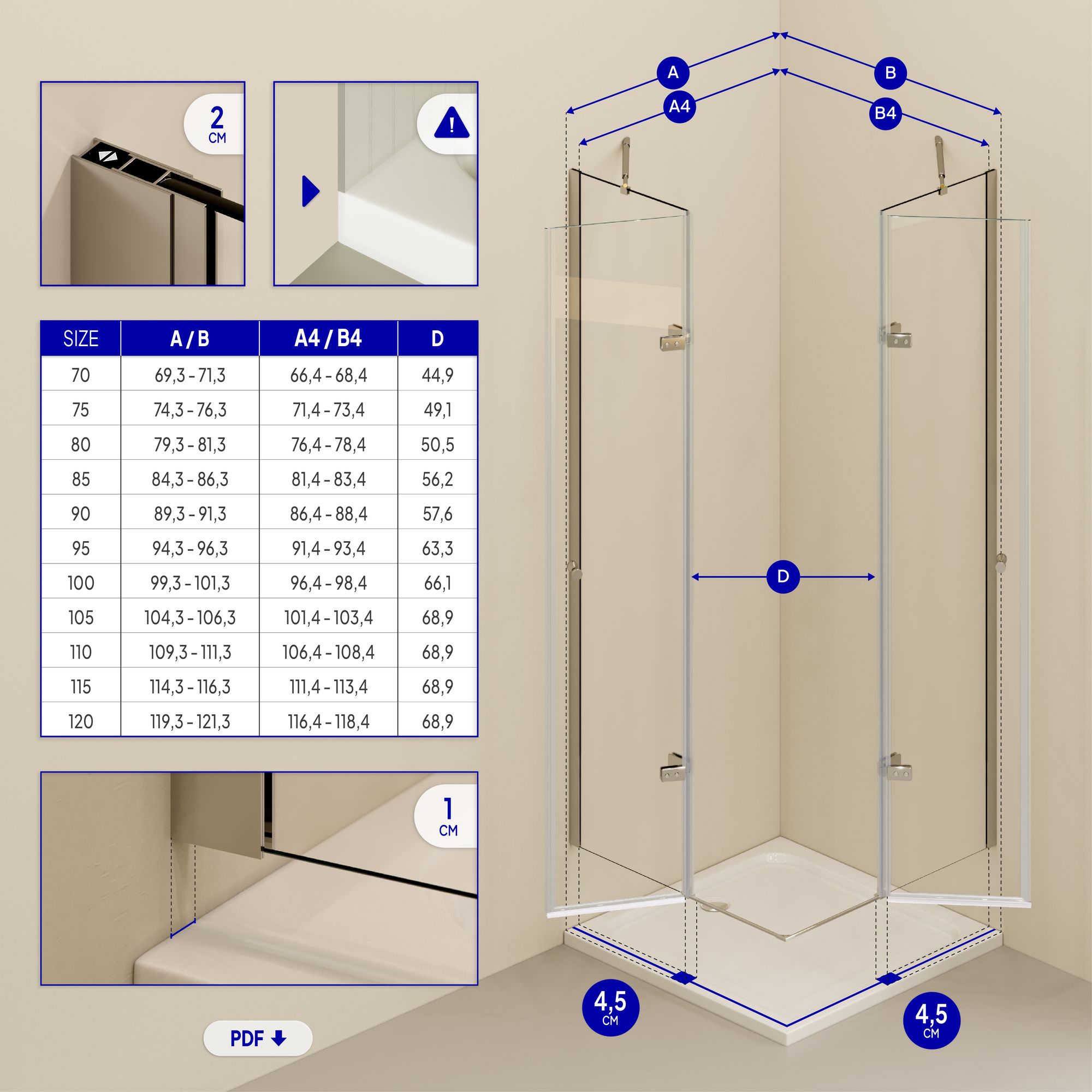 Corner Entry Alice with Folding Doors made of ESG Safety Glass