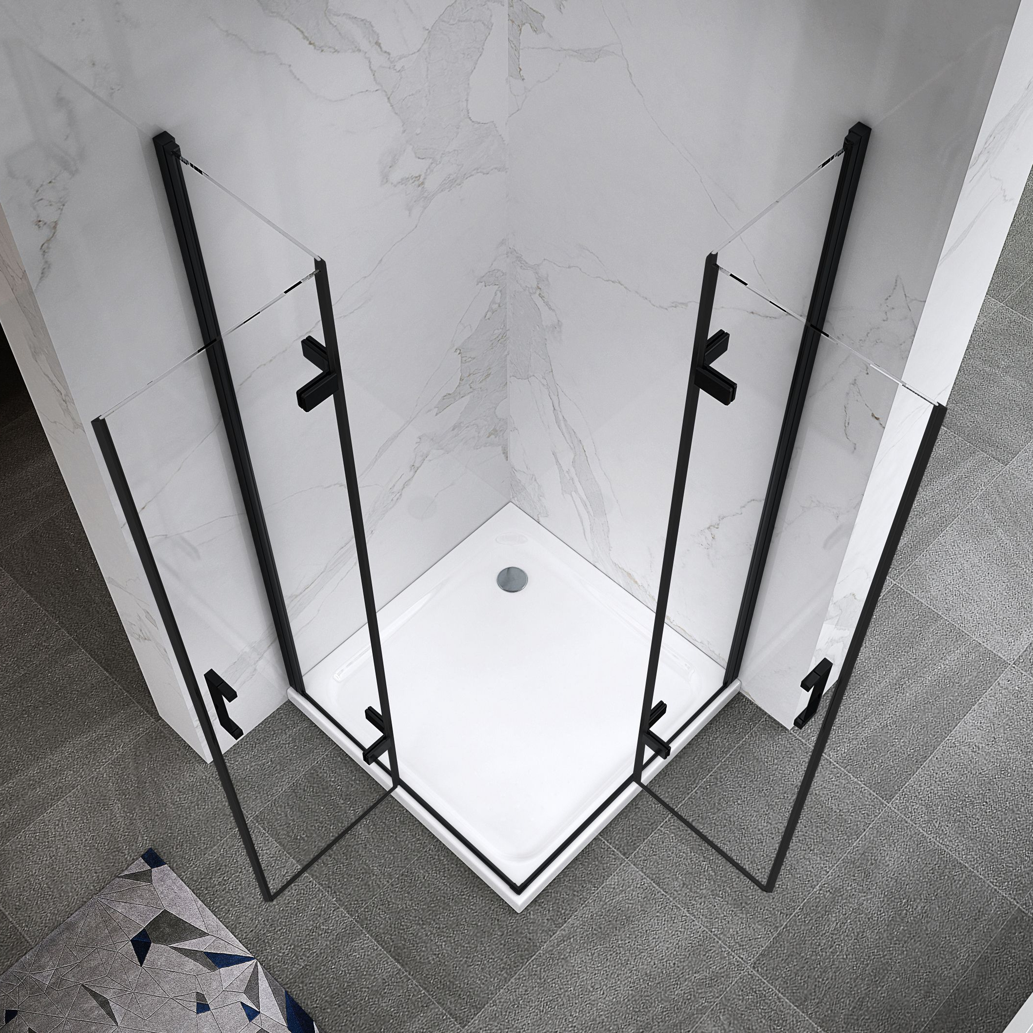 Corner Entry Matilde BLACK with Folding Doors made of ESG Safety Glass