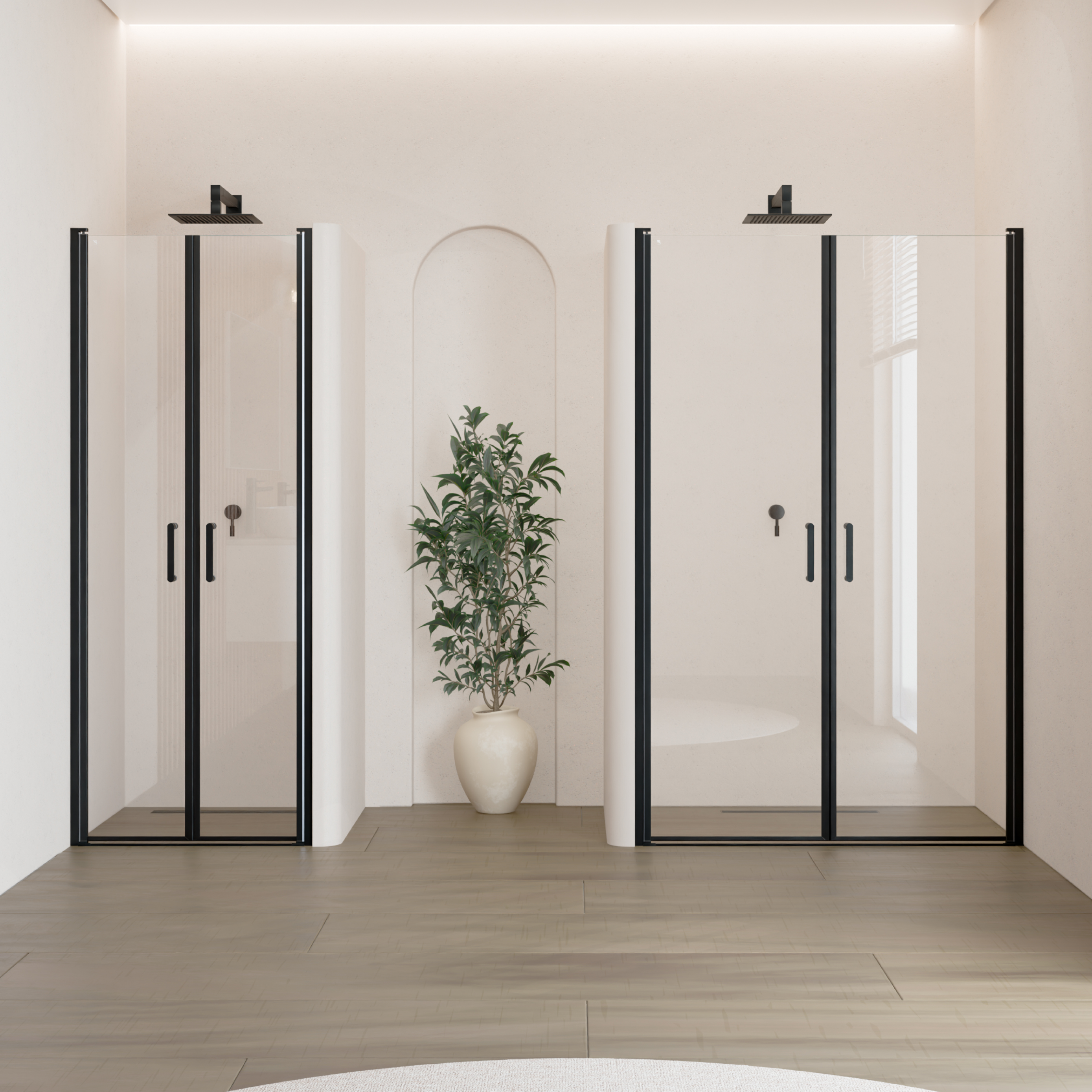 Shower Door Stella Black with Hinged Doors and Black Profiles Made of ESG Safety Glass