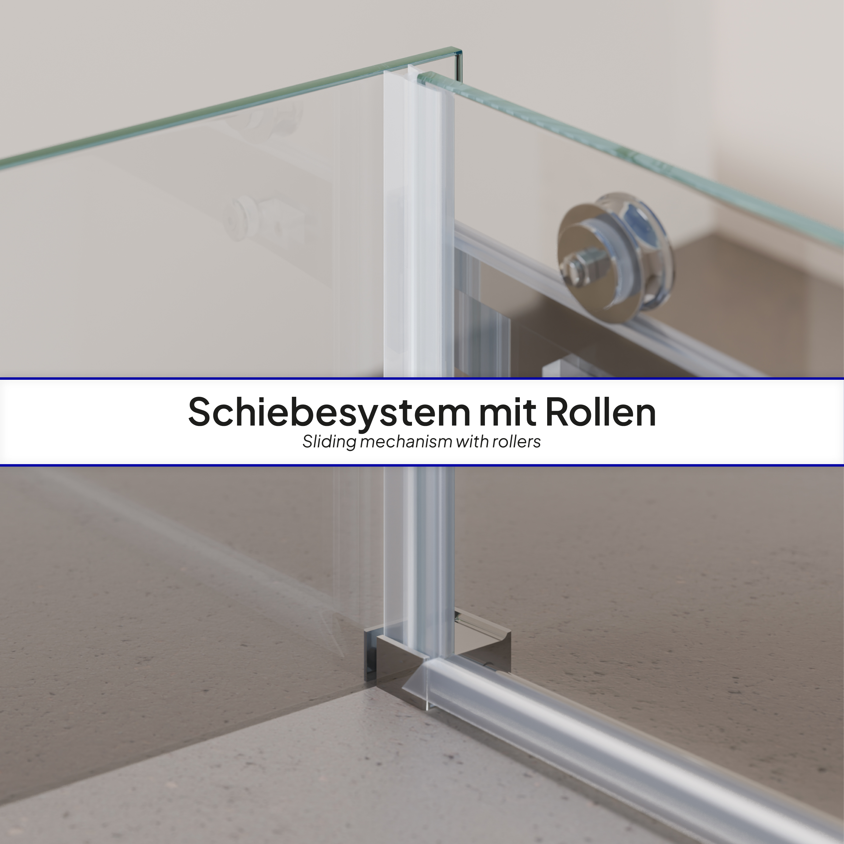 Front-entry Viola with sliding door made of 8 mm tempered safety glass.