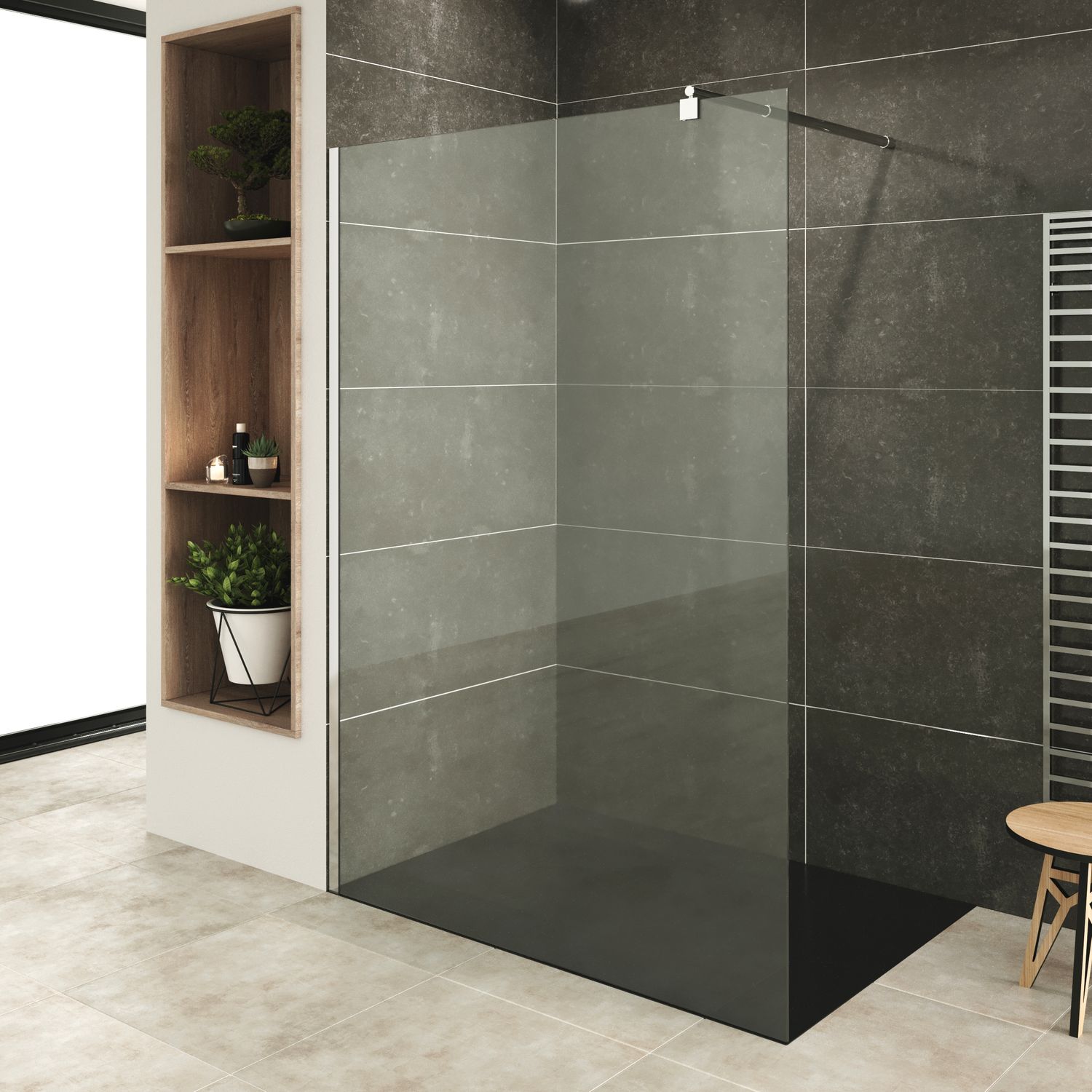 Walk-In Shower Fiona made of 10 mm thick ESG safety glass and stainless steel profile.