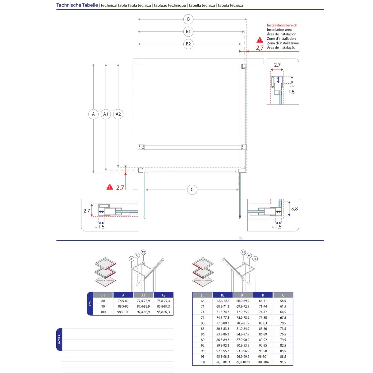 Shower Door Lara with Hinged Doors and Stainless Steel Handles, 68-104 cm, made of ESG Safety Glass