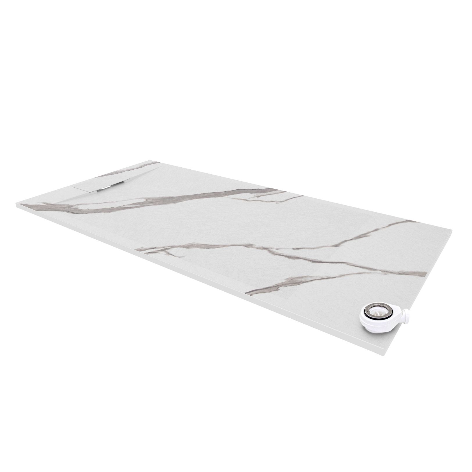SMC Shower Tray Polar in Marble Look with Drain Assembly - White