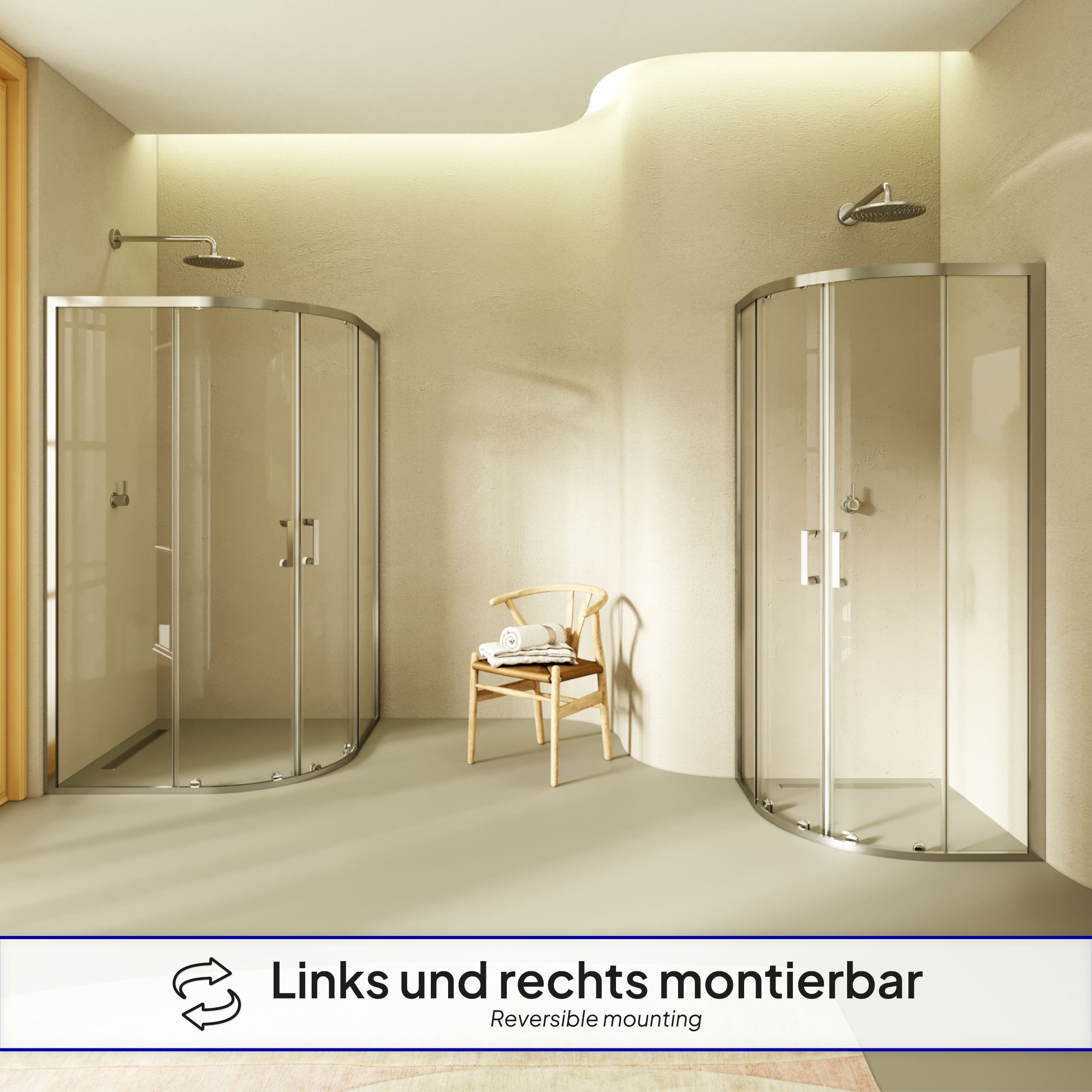 Quarter Circle Shower Ella with Sliding Doors Made of ESG Safety Glass
