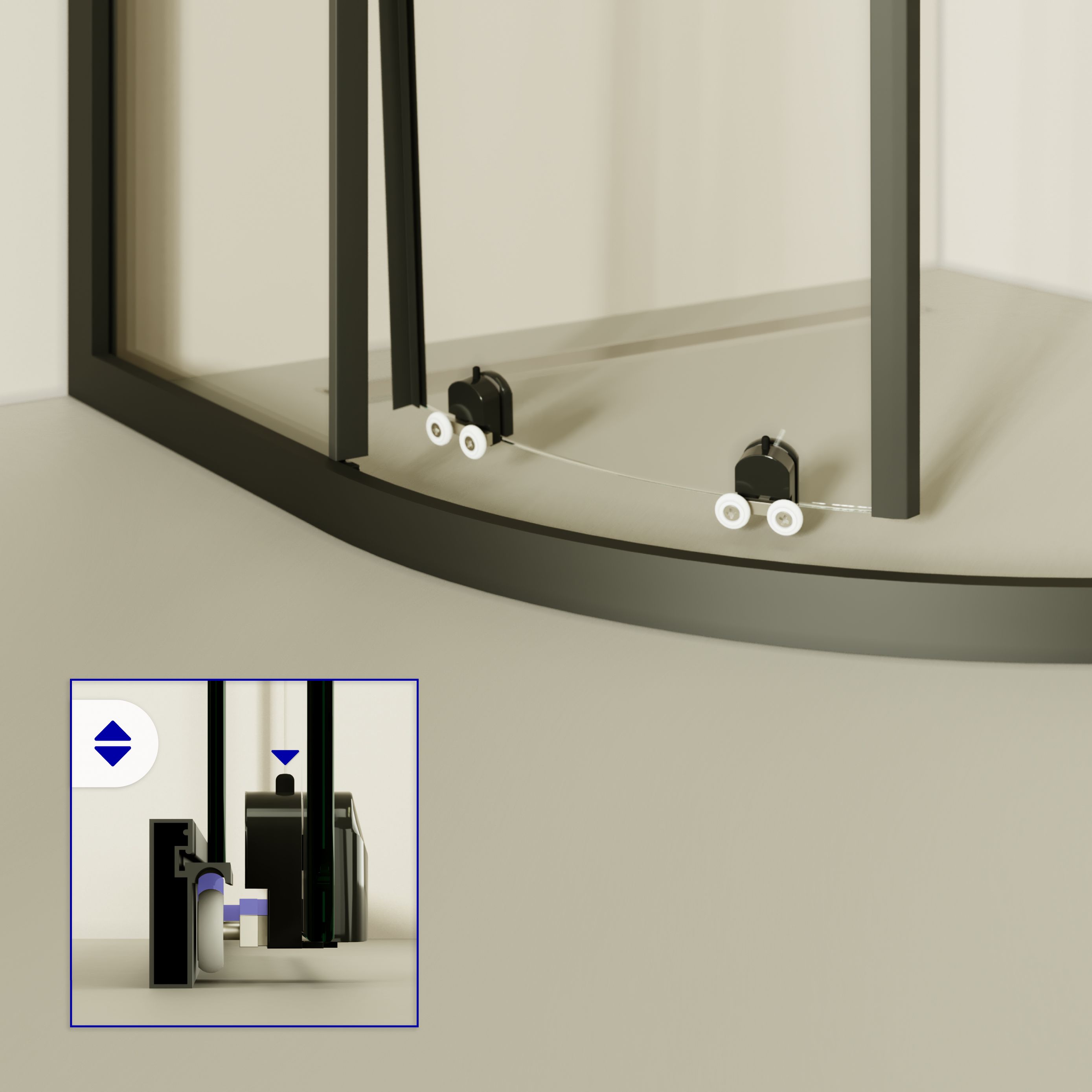 Quarter Circle Shower Ella with Sliding Doors and Black Profiles Made of ESG Safety Glass