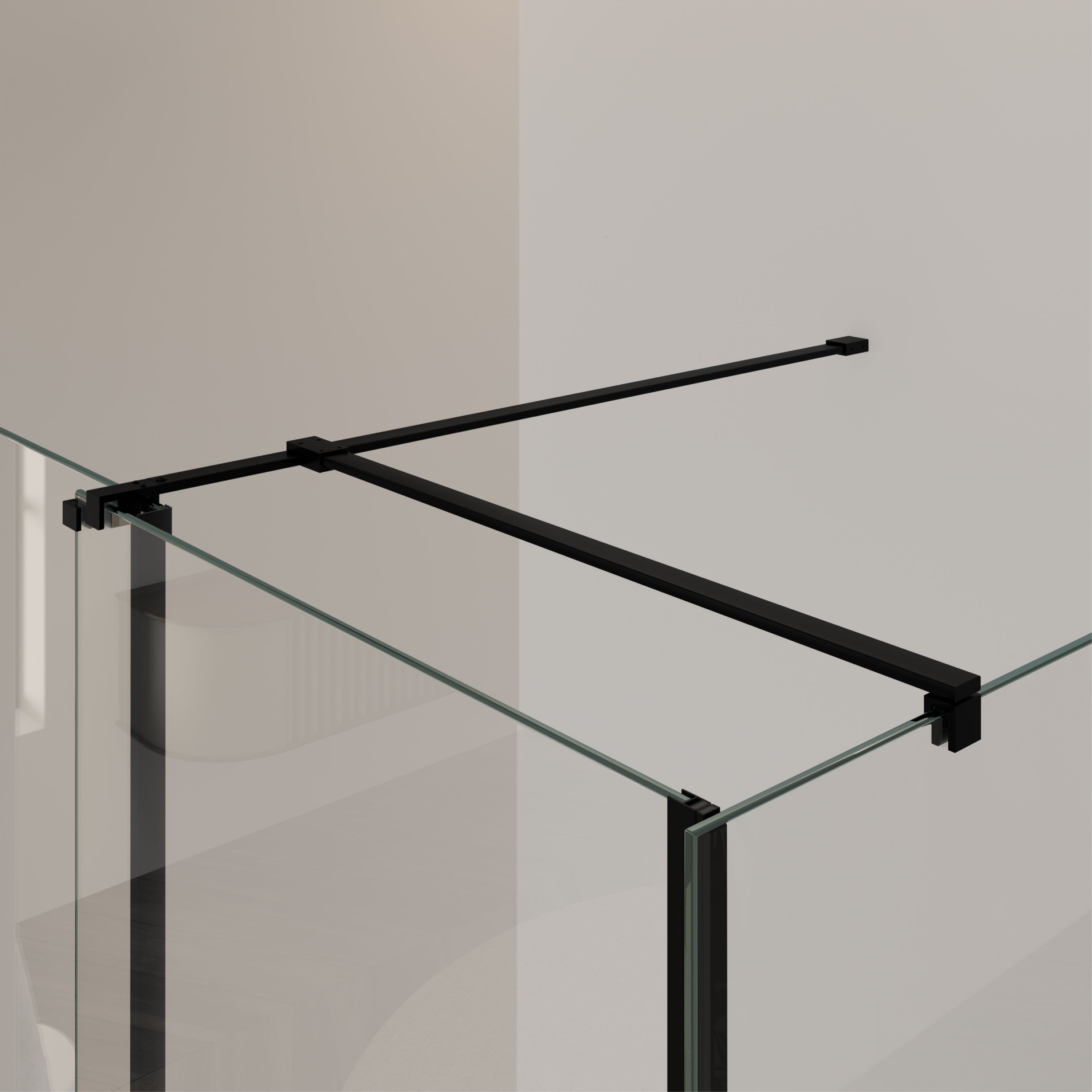 Front-entry NADINE with sliding door in black made of 8mm tempered clear glass.