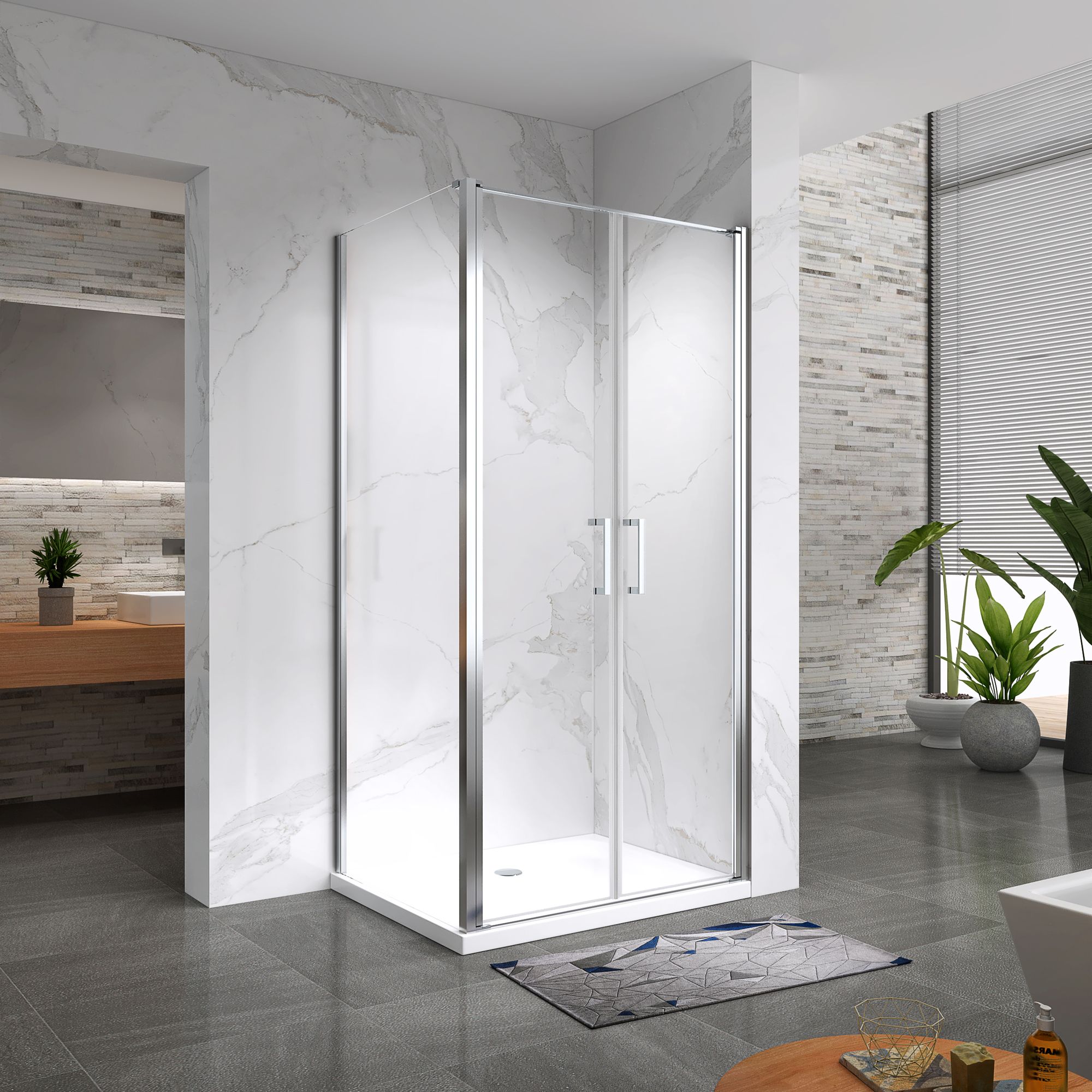 Shower Door Lara with Hinged Doors and Stainless Steel Handles, 68-104 cm, made of ESG Safety Glass