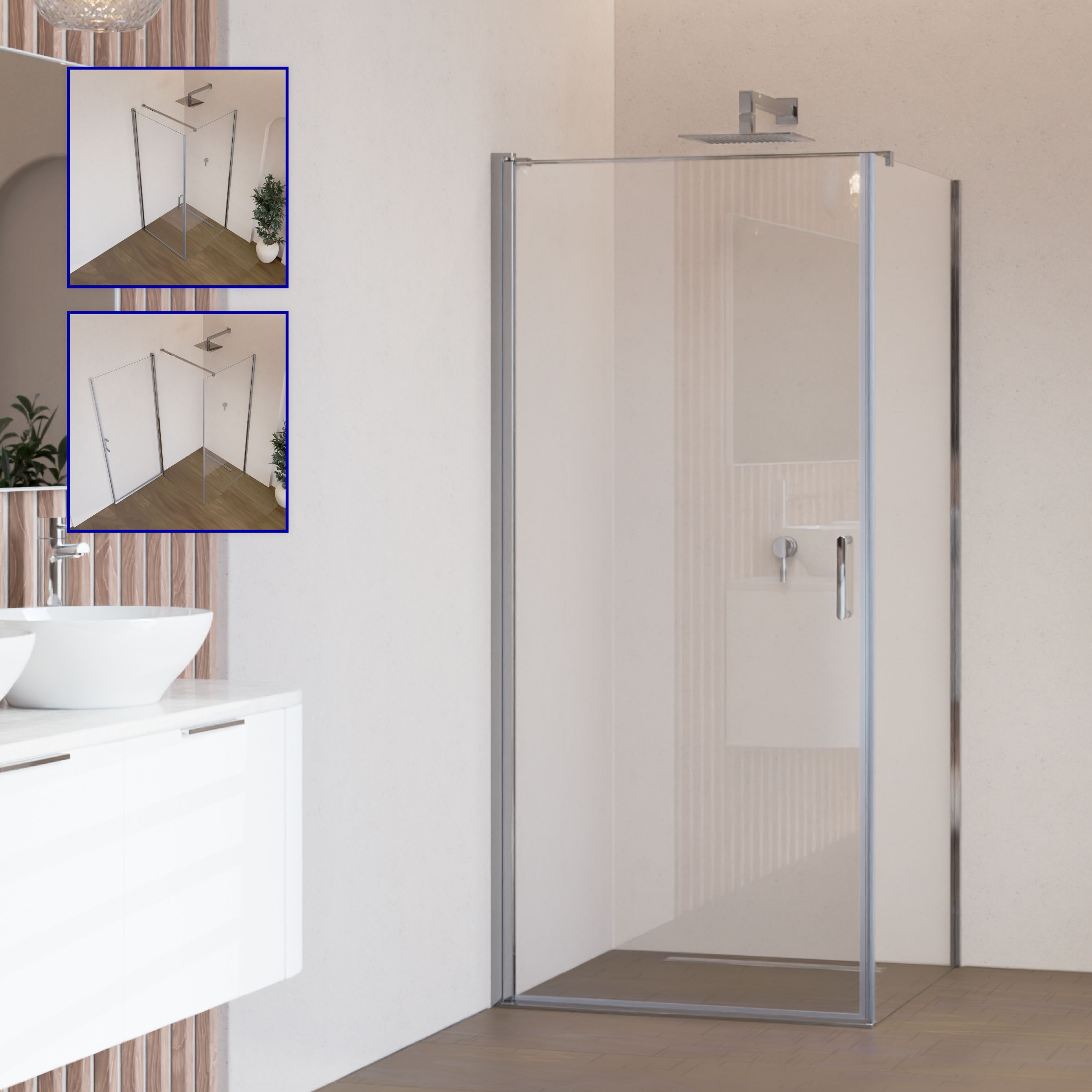 Front-entry Hellen with folding door made of ESG safety glass