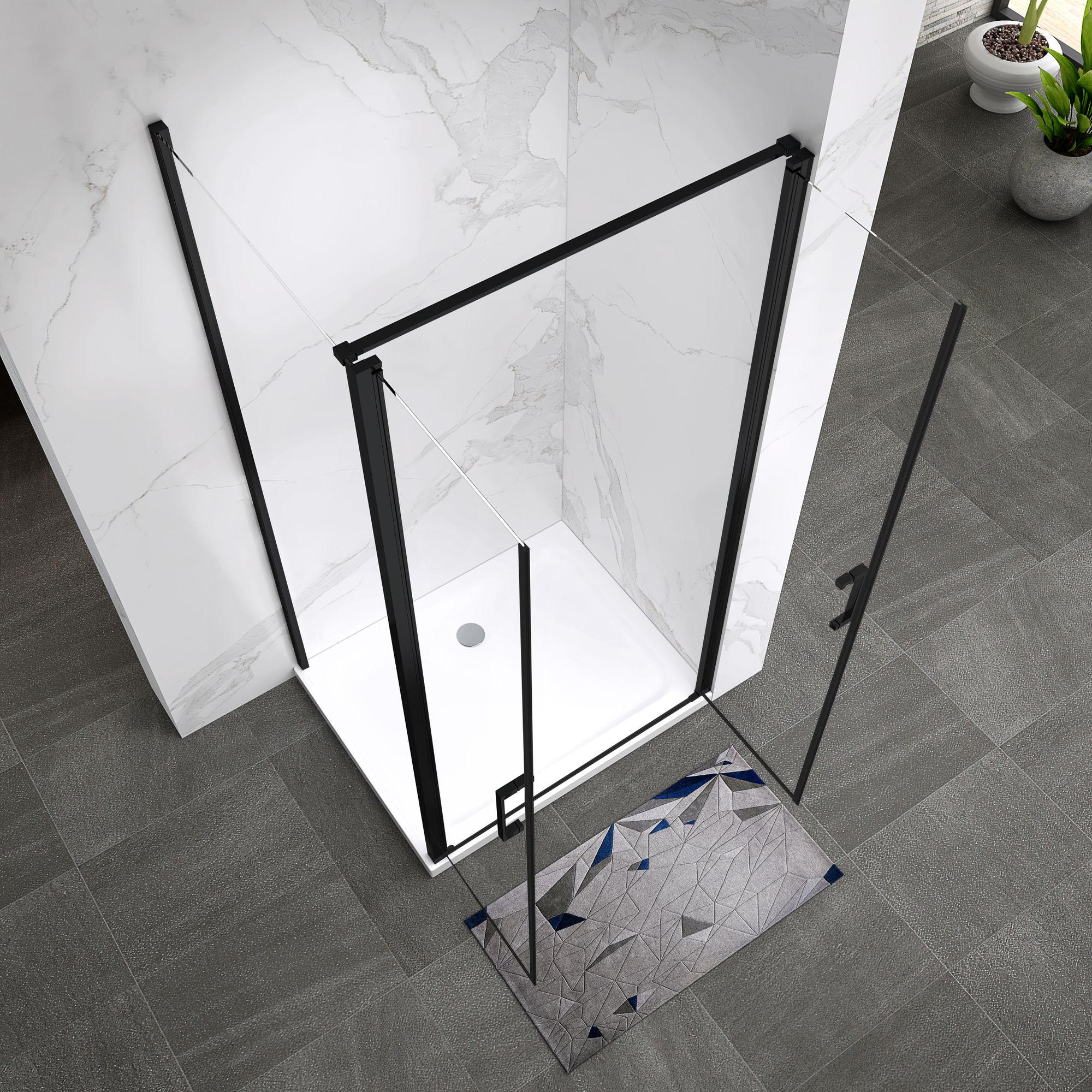 Shower Door Lara with Hinged Doors and Stainless Steel Handles, 68-104 cm, made of ESG Safety Glass