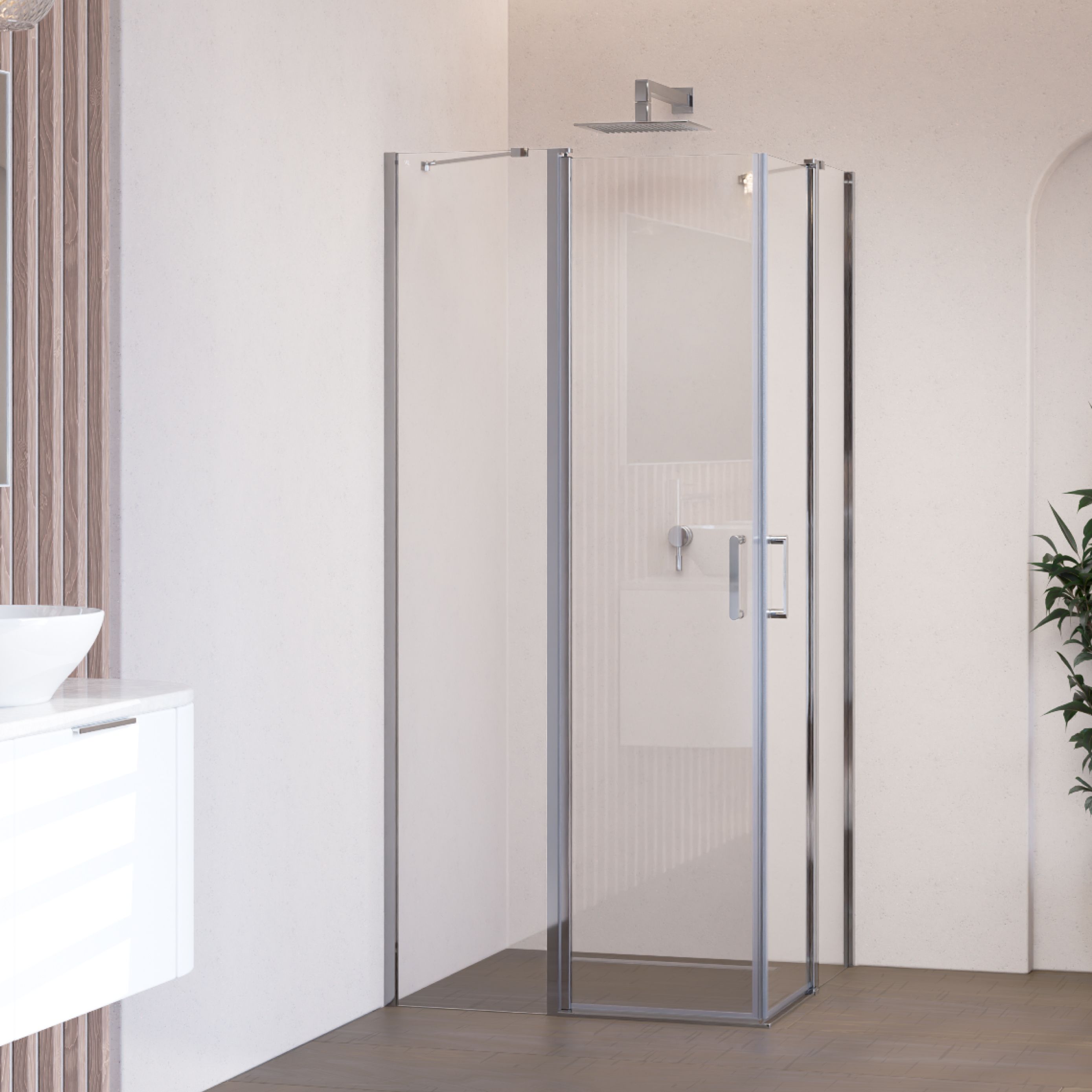 Corner Entry Linda with Folding Doors made of ESG Safety Glass