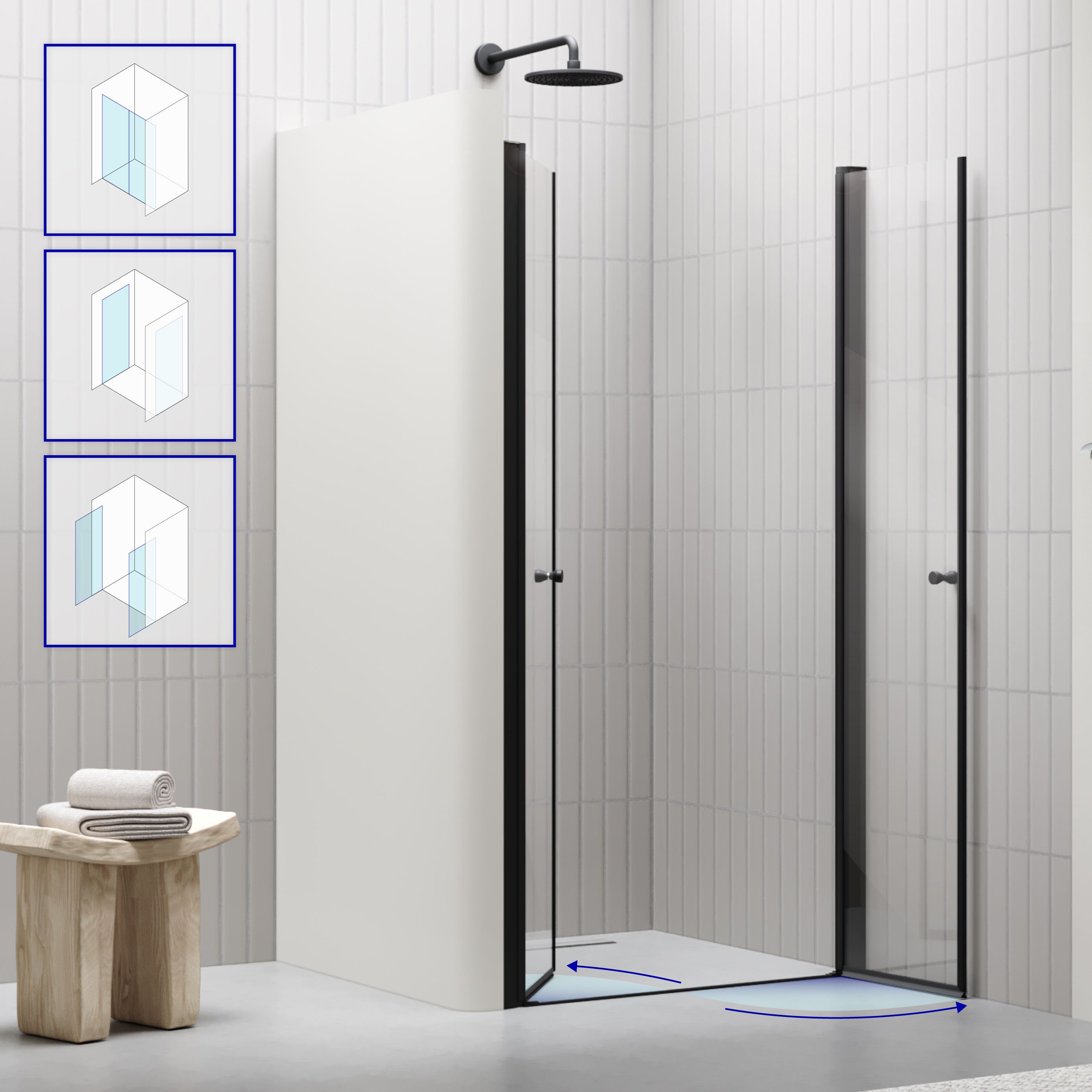 Shower Door Lima BLACK with Hinged Doors 68-140 cm made of ESG Safety Glass