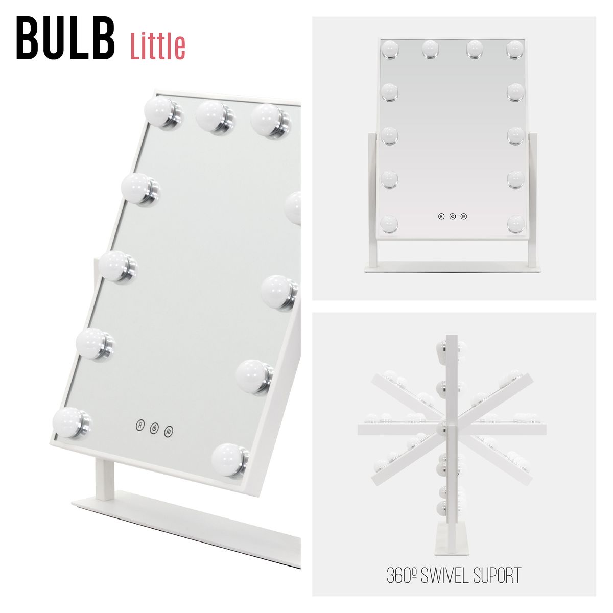 Schminkspiegel Bulb LITTLE mit 12  dimmbaren LED-Lampen Weiß