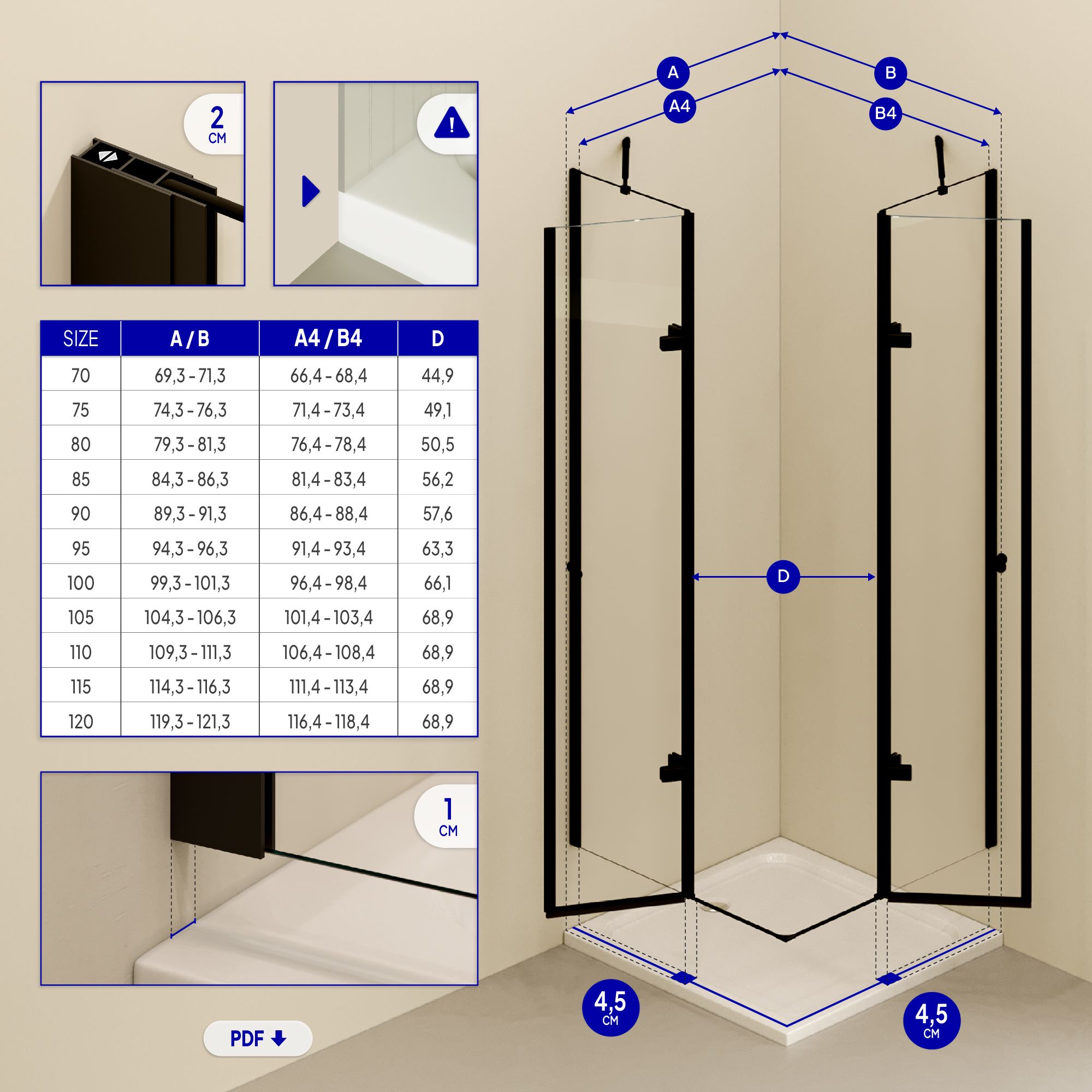 Corner Entry Alice BLACK with Folding Doors made of ESG Safety Glass