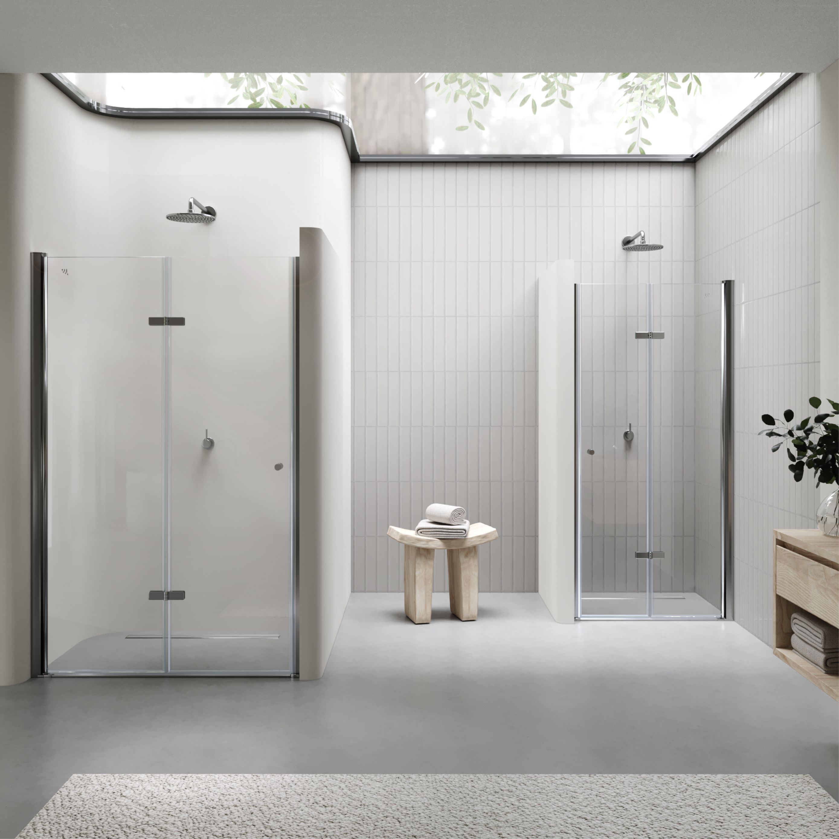 Shower Door Mila with Folding Door made of Clear ESG Safety Glass