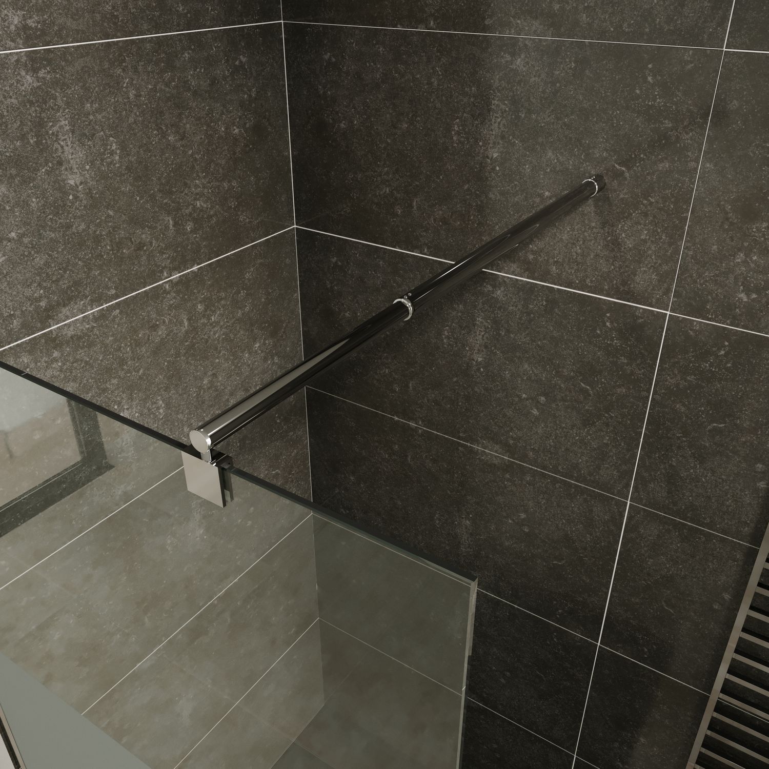 Walk-In Shower Fiona made of 10 mm thick partially frosted ESG safety glass and stainless steel profile.