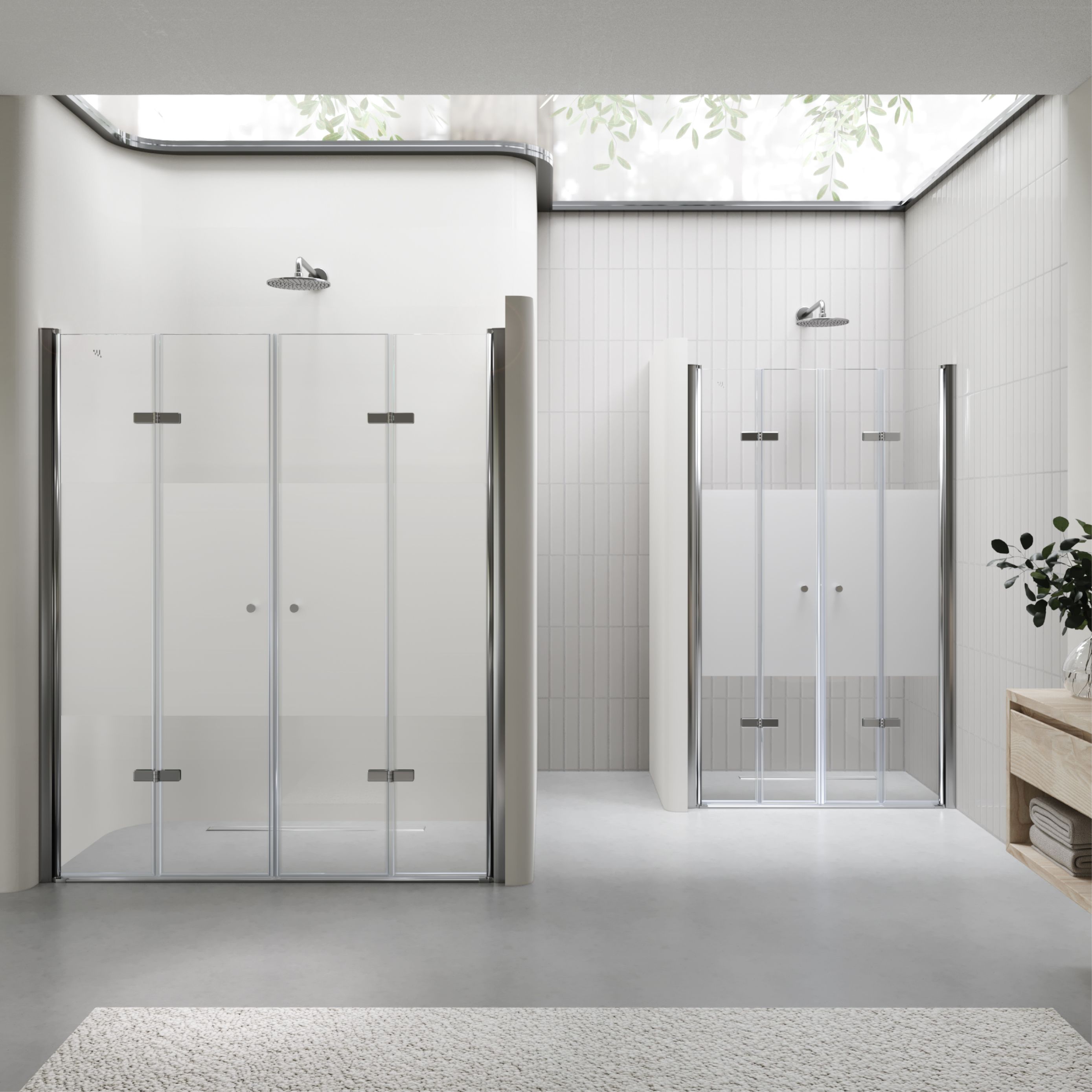 Shower Door Lena with Folding Panels made of Partially Frosted ESG Safety Glass