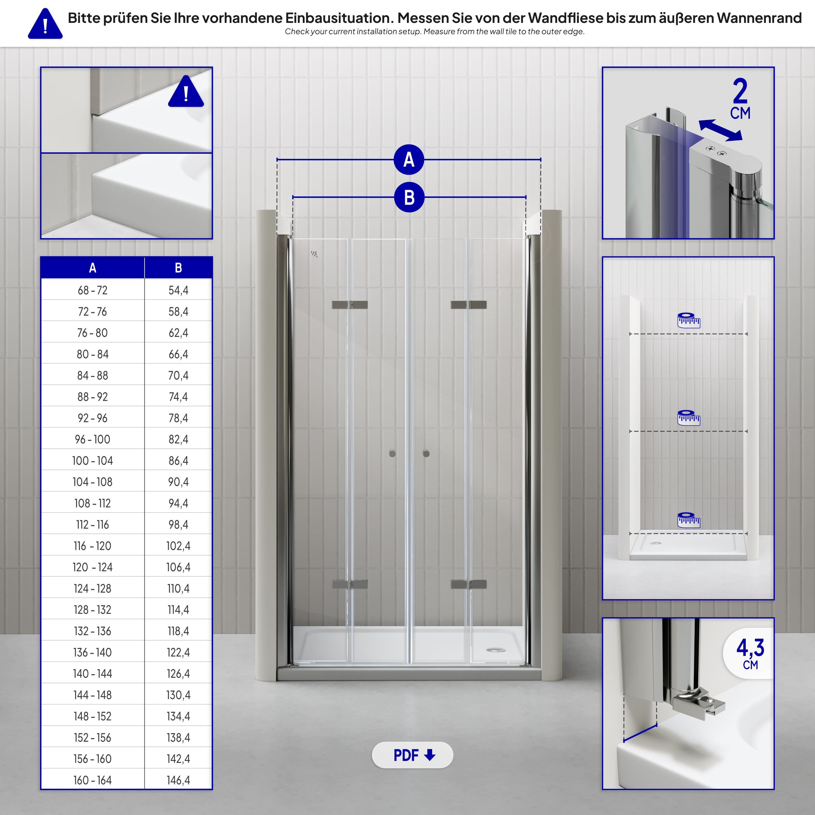 Shower Door Lena with Folding Doors Made of Clear Tempered Safety Glass