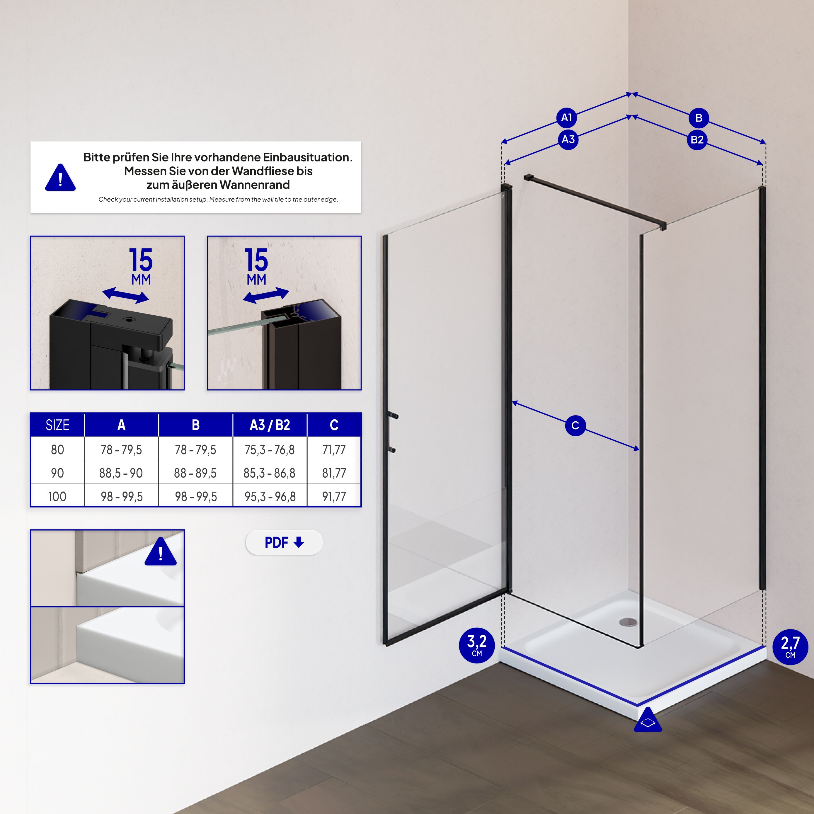 Front-entry Hellen with folding door and black profiles made of ESG safety glass.