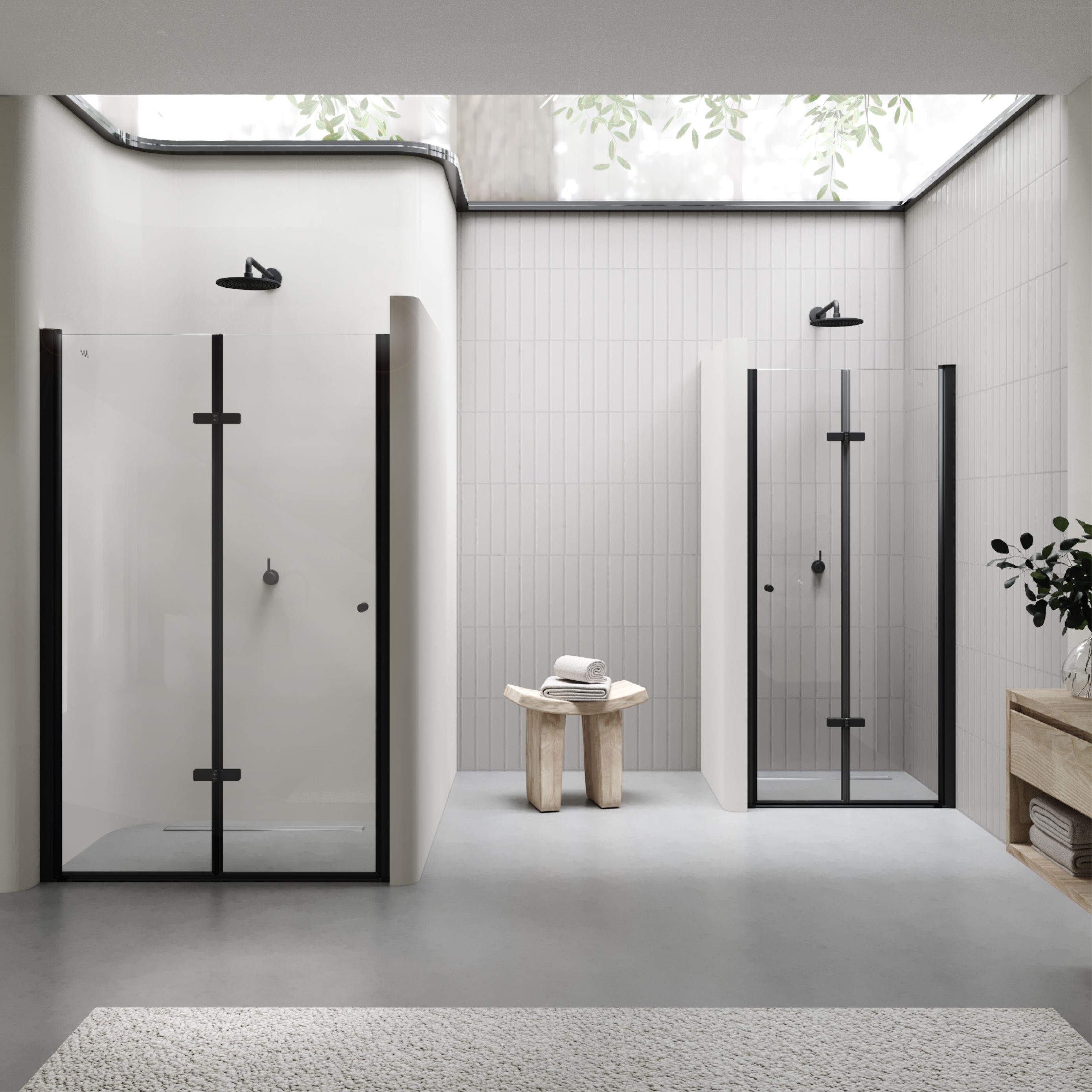 Shower Door Mila with Folding Door made of Clear ESG Safety Glass BLACK EDITION